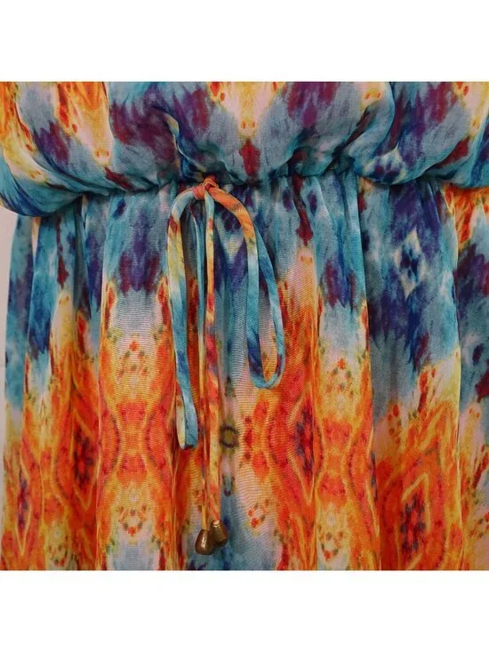 City Triangles Orange Blue Sleeveless Asymmetric Dress Women Size XL Necklace - Picture 3 of 11